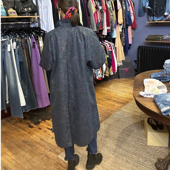 90s Vintage London Fog Moody Navy Floral Maxi Trench Coat Wool Liner USA 10 - Picture 4 of 7